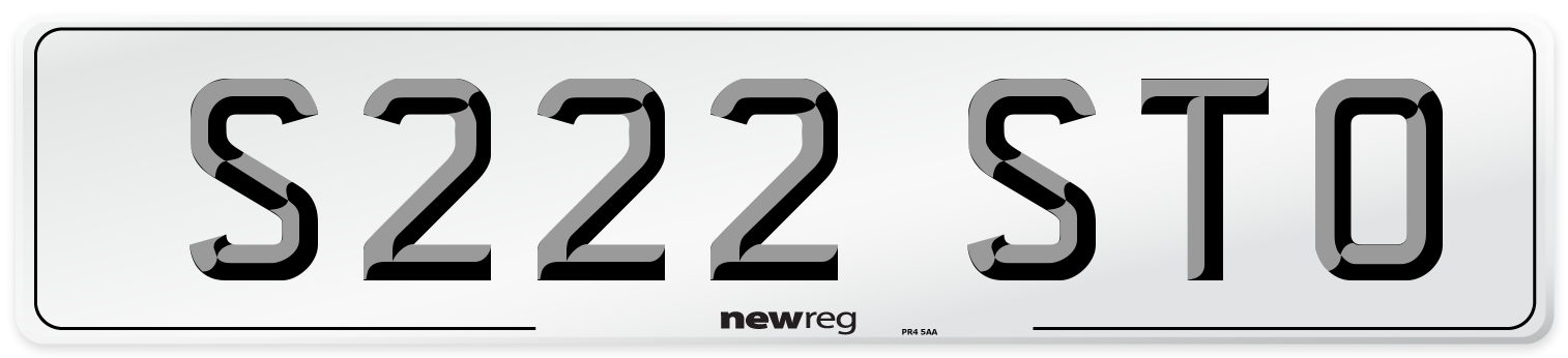 S222 STO Number Plate from New Reg